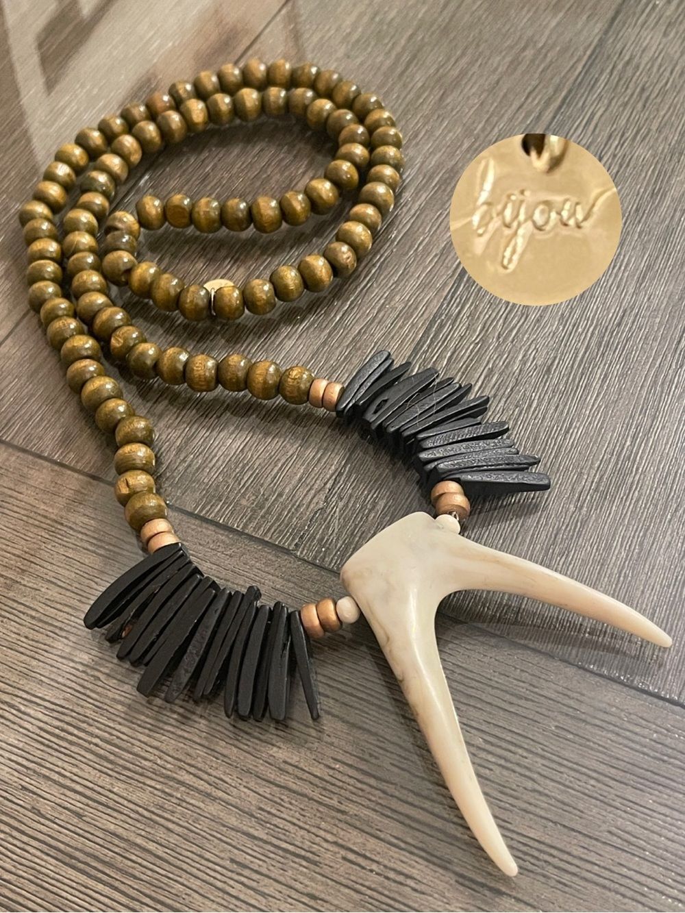 byou Bohemian Wooden Beaded Necklace with Faux Antlers